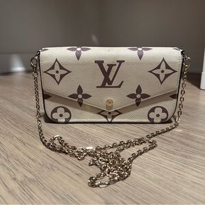 Louis Vuitton Cream and Brown Clutch with Chain